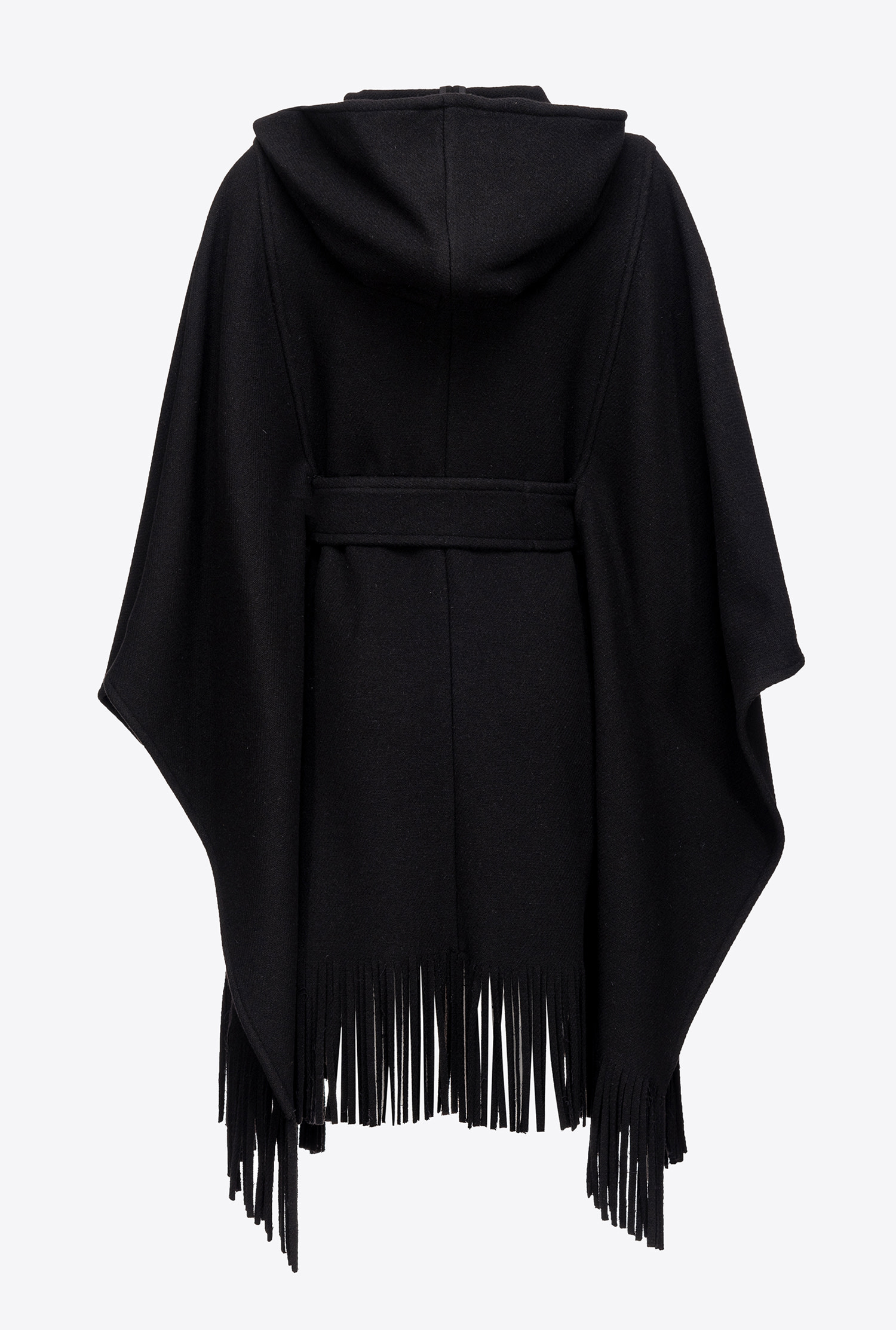 Hooded cape with fringing