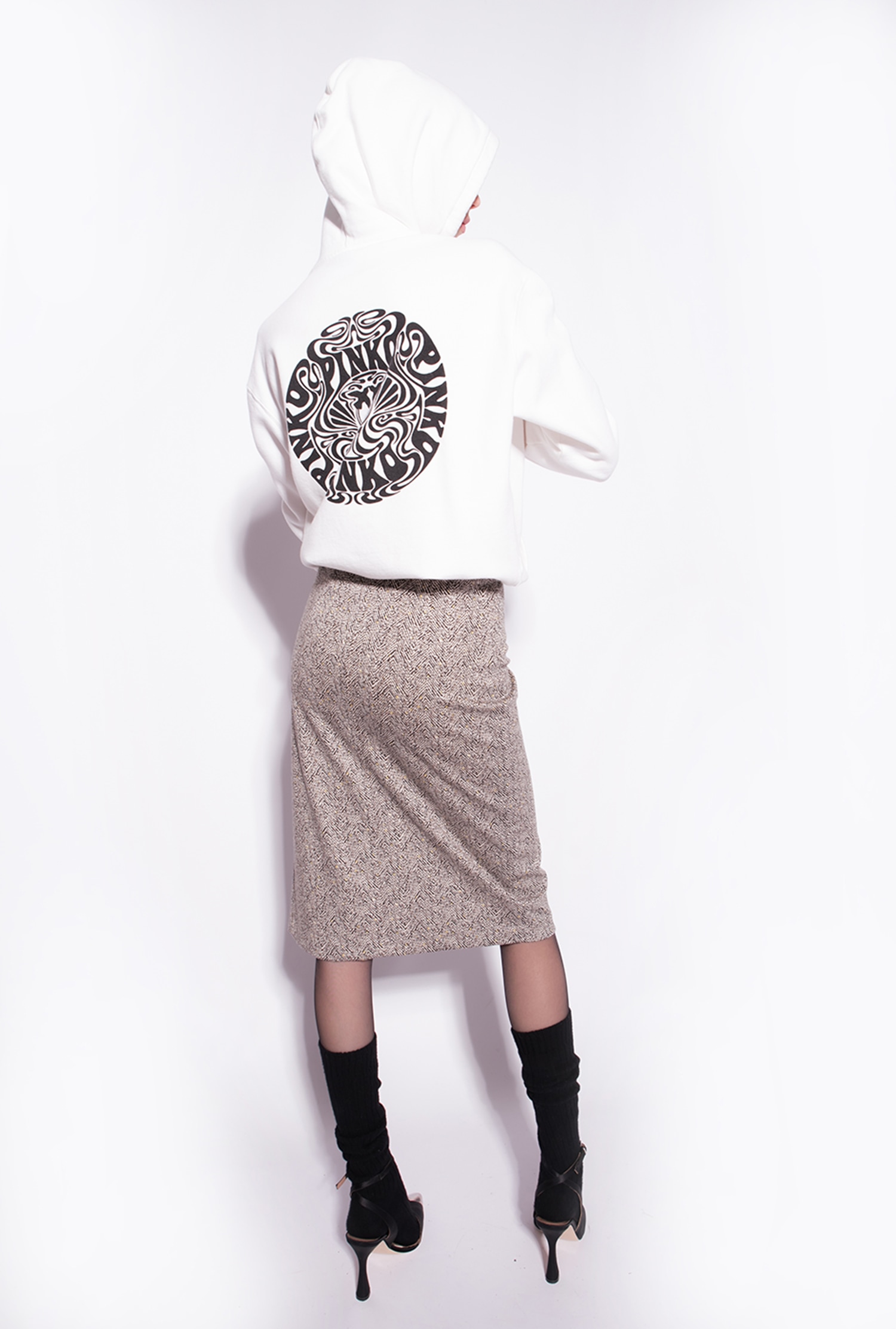 Midi dress with herringbone motif