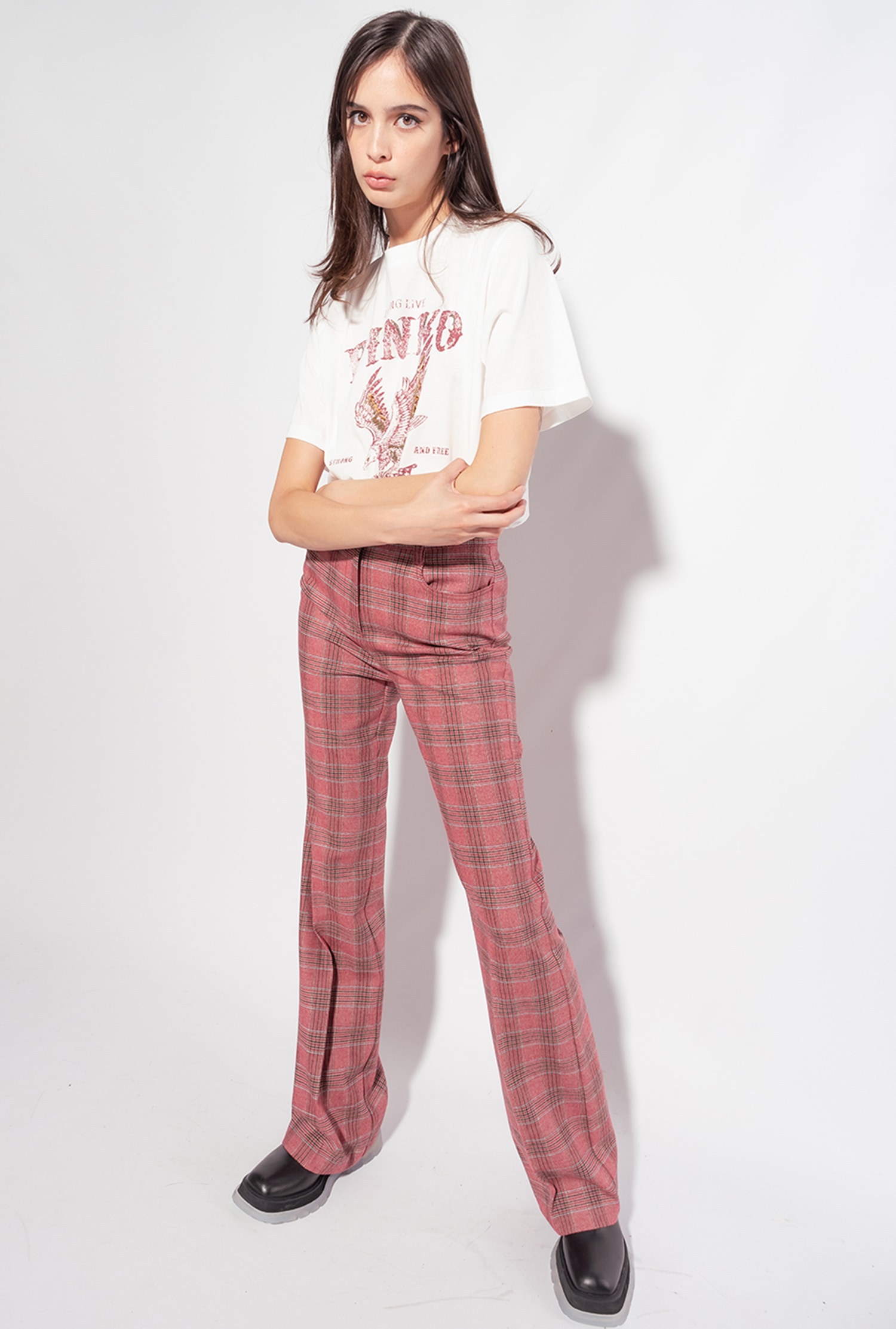 Flared Prince-of-Wales flannel trousers