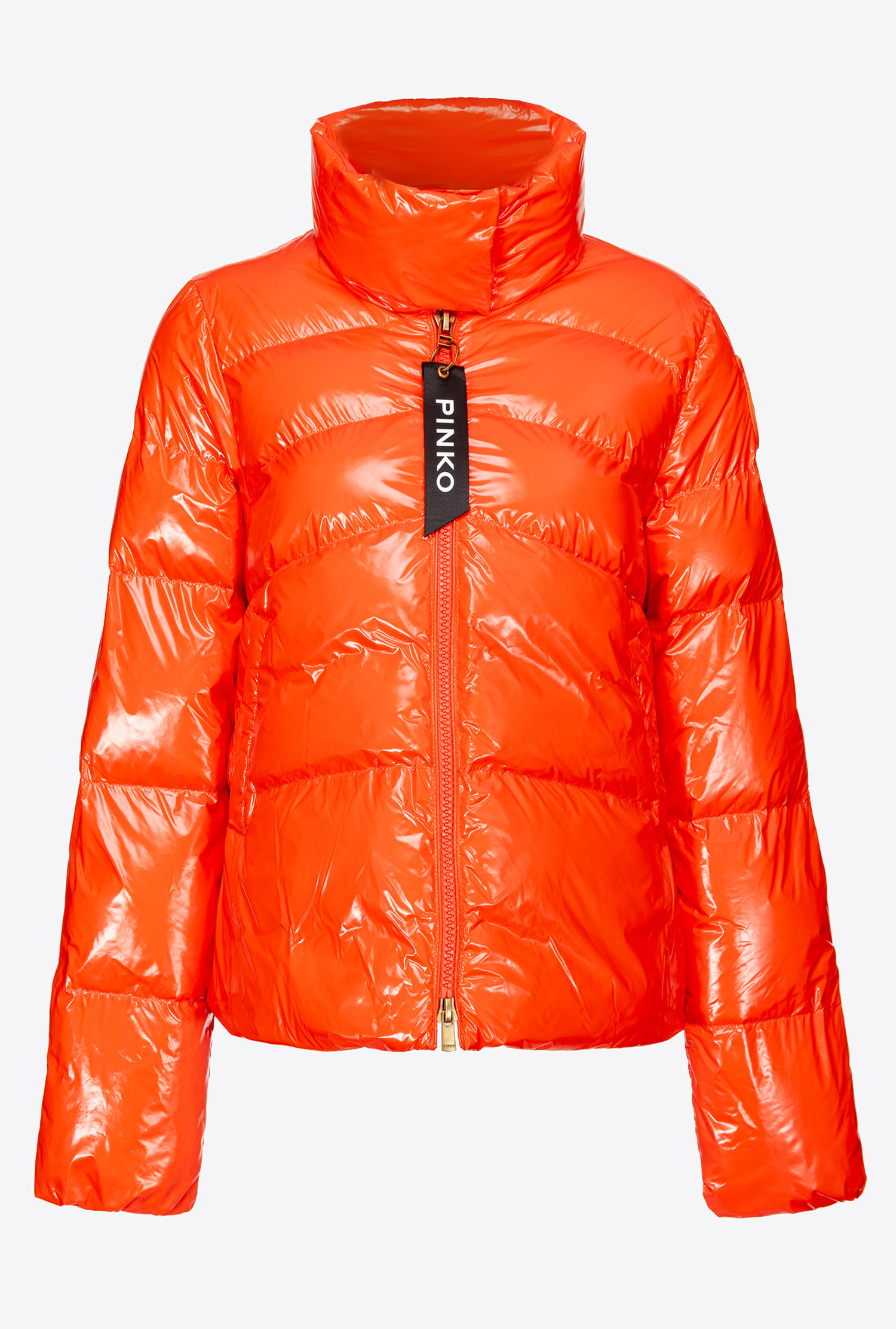 Padded crystal nylon pea jacket