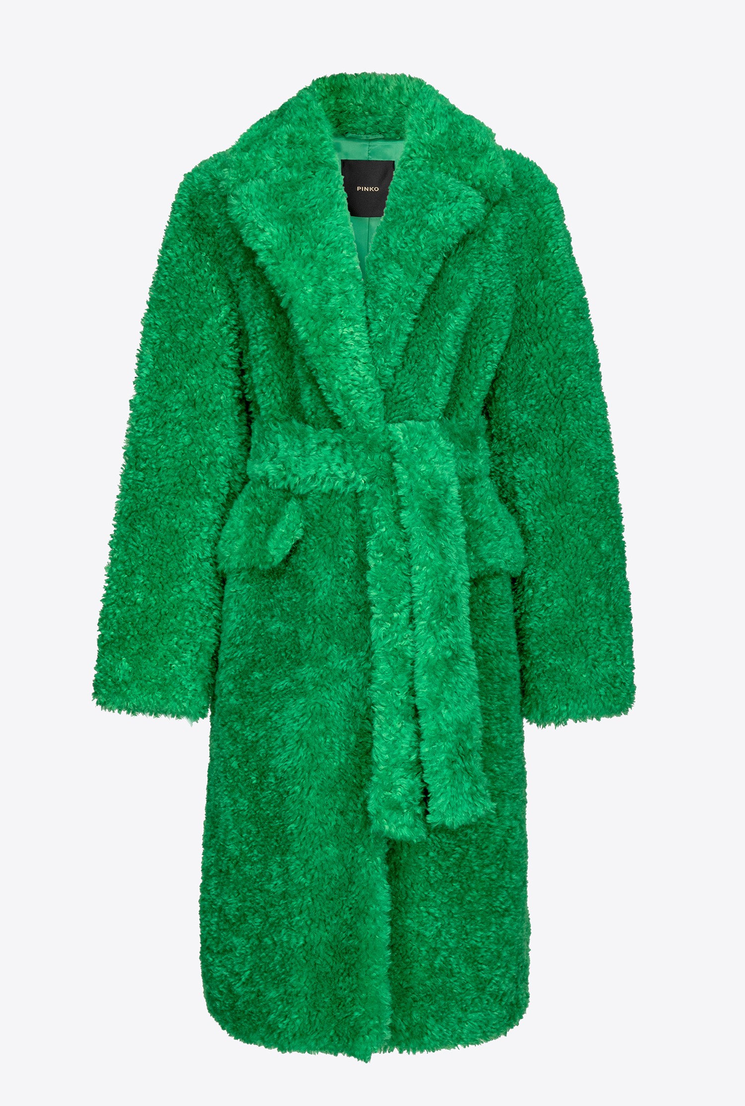 Faux fur coat with belt