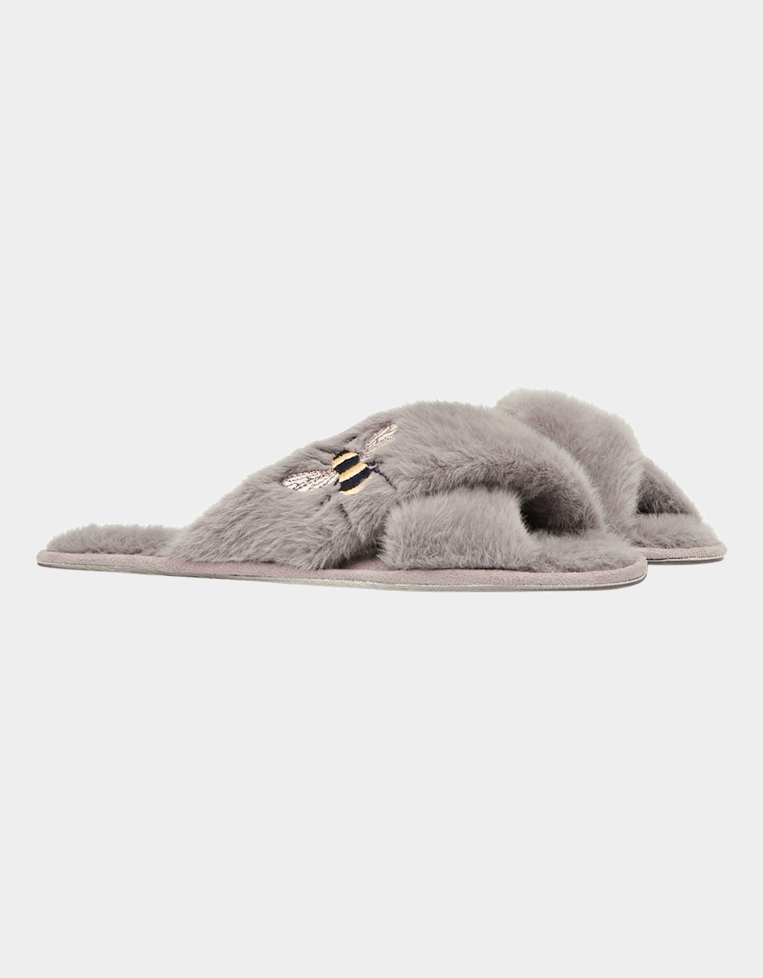 Joules Womens Honey Bee Faux Fur Sliders (Grey)