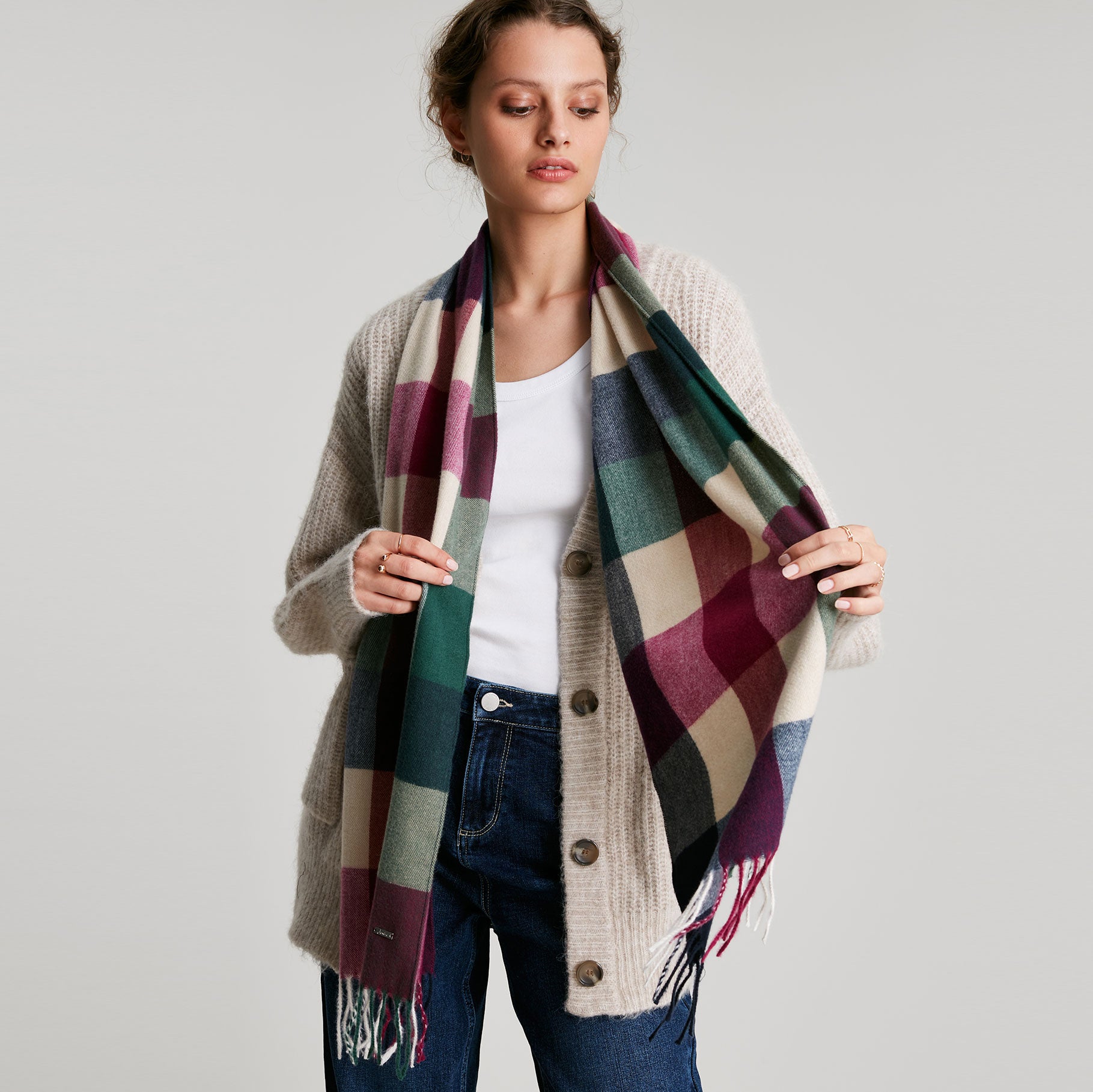 Joules Ladies Bracken Check Warm Handle Scarf