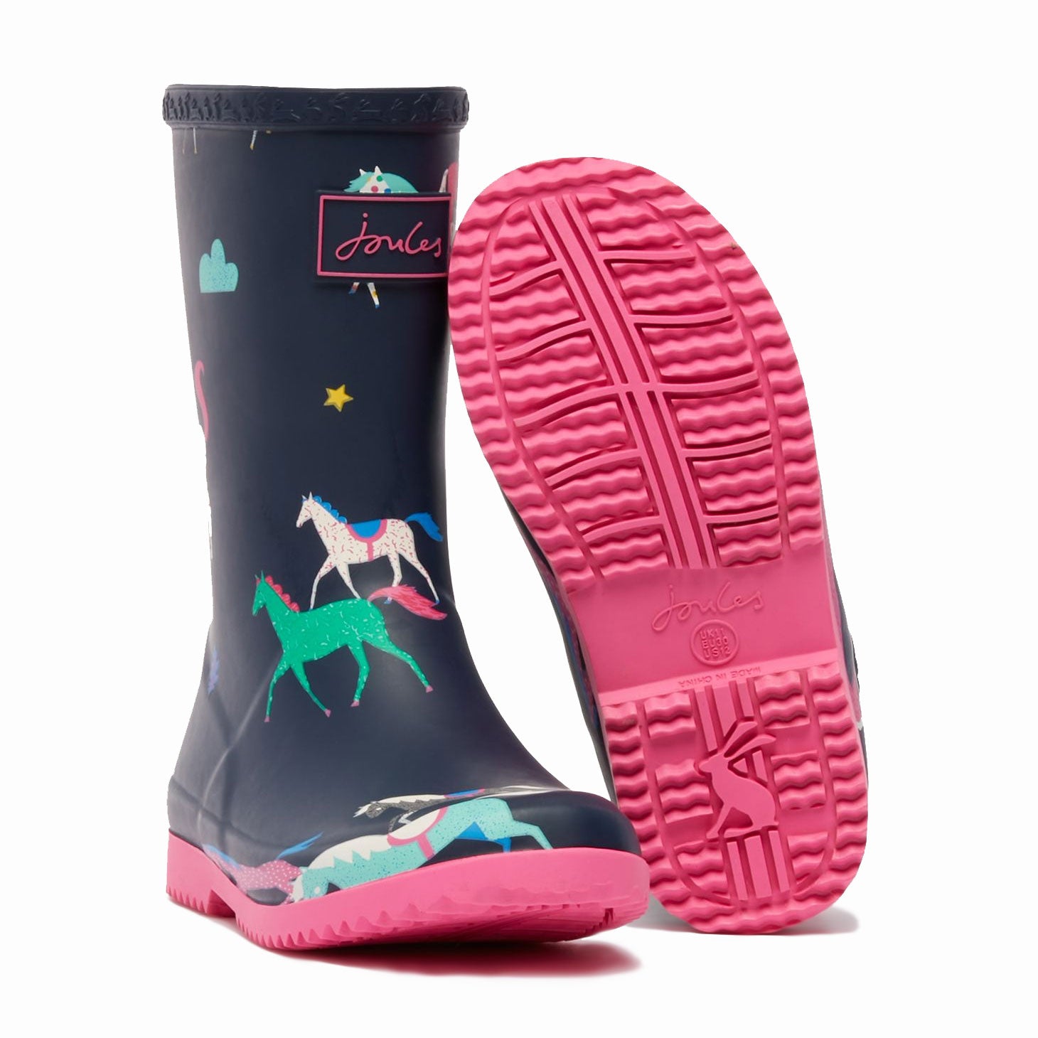 Joules Girls Jnr Roll Up Flexible Printed Welly