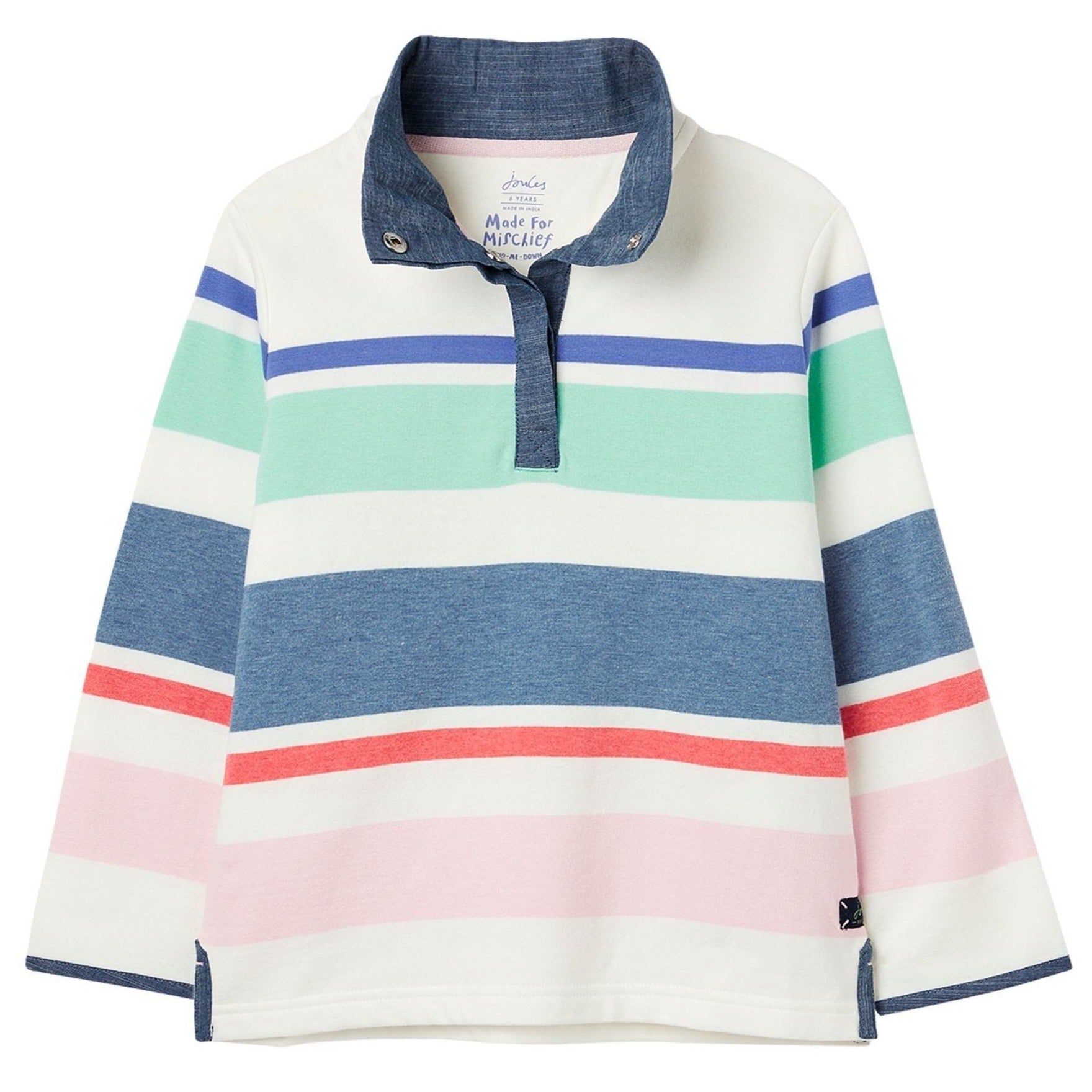 Joules Girl Saunton Stripe Overhead Half Popper Sweatshirt