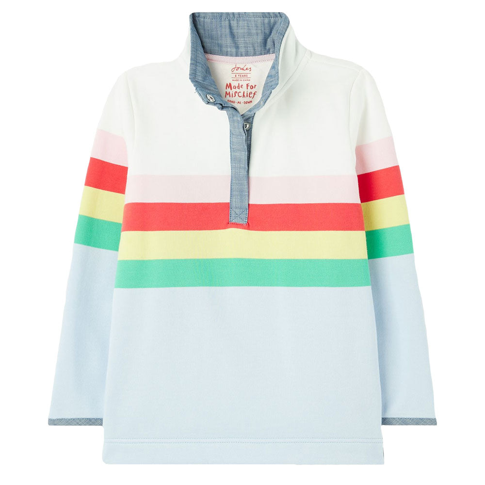 Joules Girl Saunton Stripe Overhead Half Popper Sweatshirt