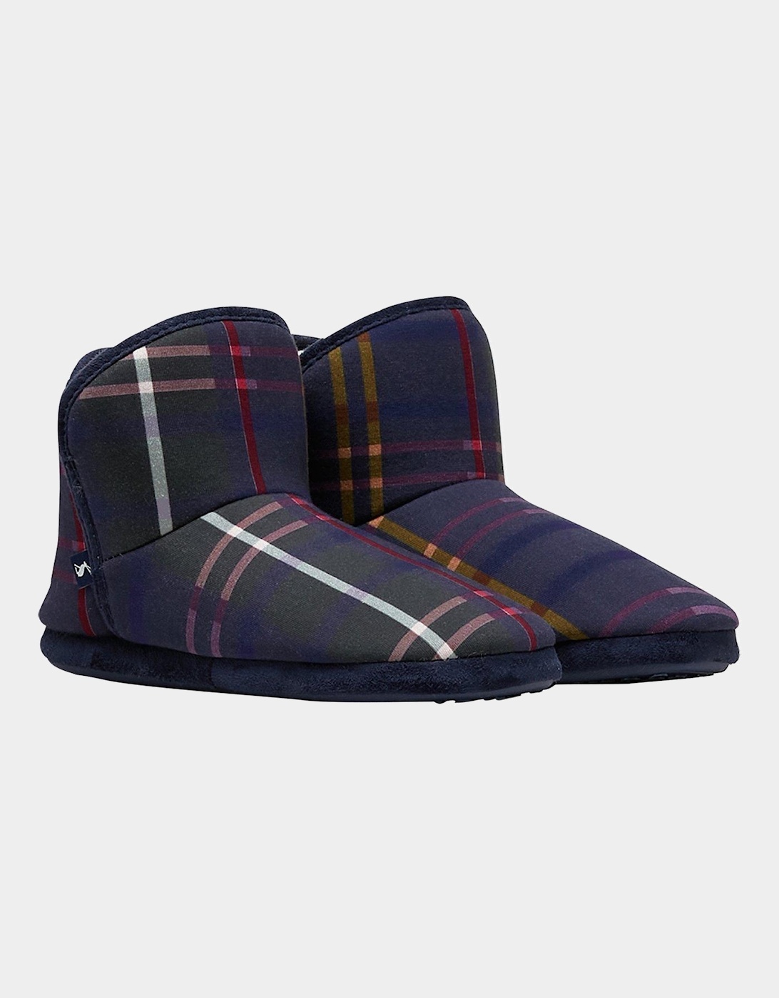 Joules Cabin Faux Fur Lined Stripe Check Slipper Boots - Navy