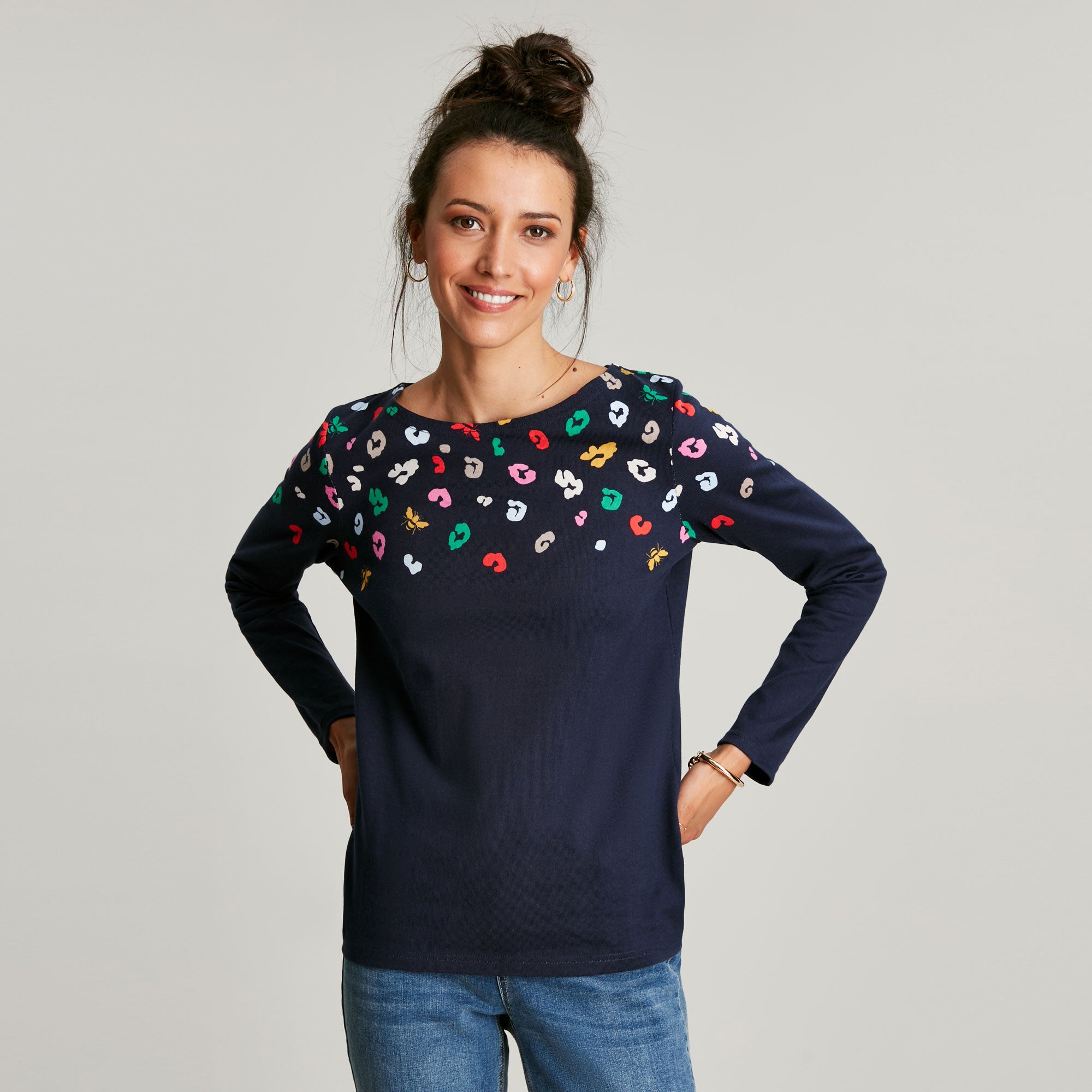 Joules Ladies Harbour Print Long Sleeve Jersey Top