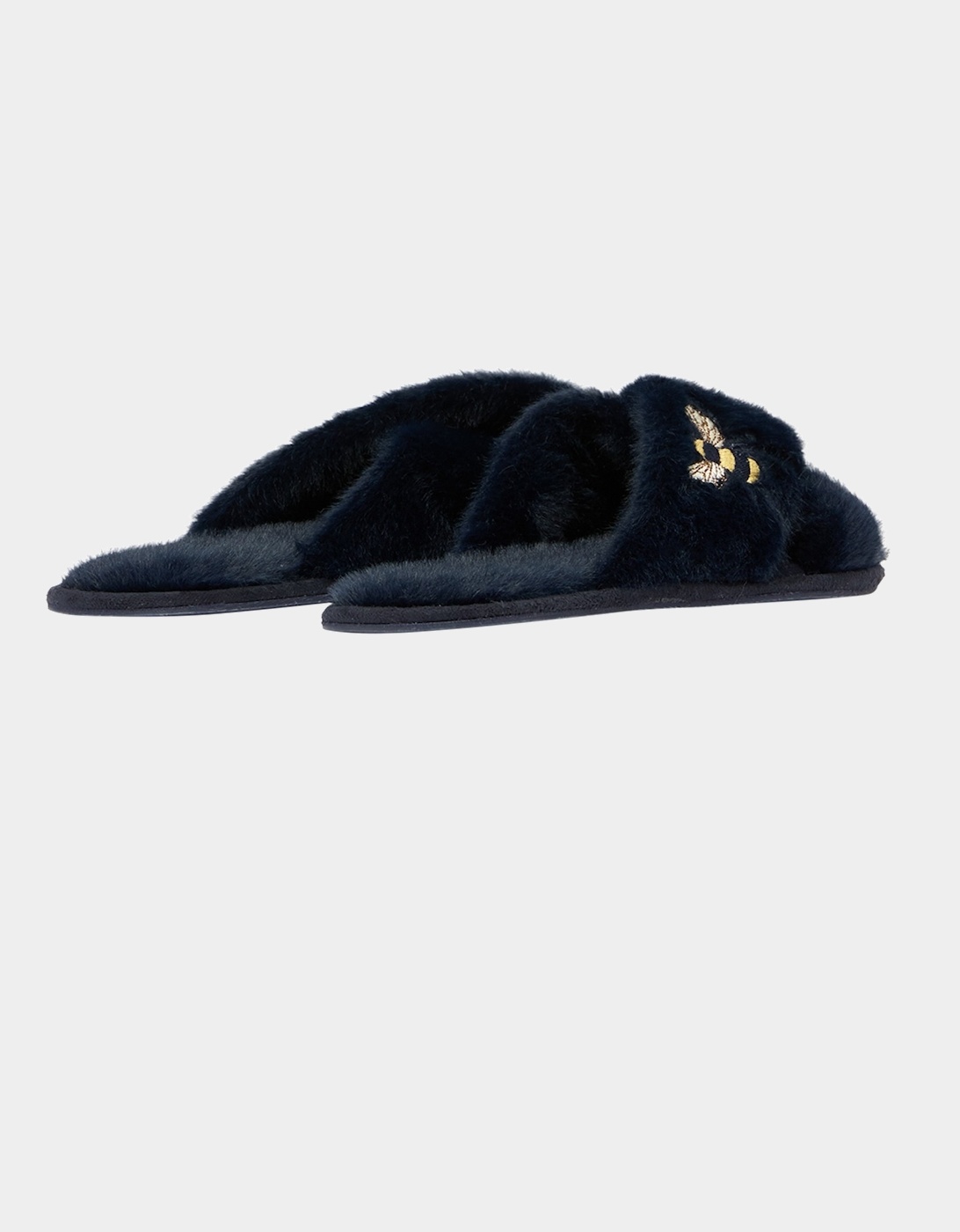 Joules Womens Honey Bee Faux Fur Sliders (Navy)