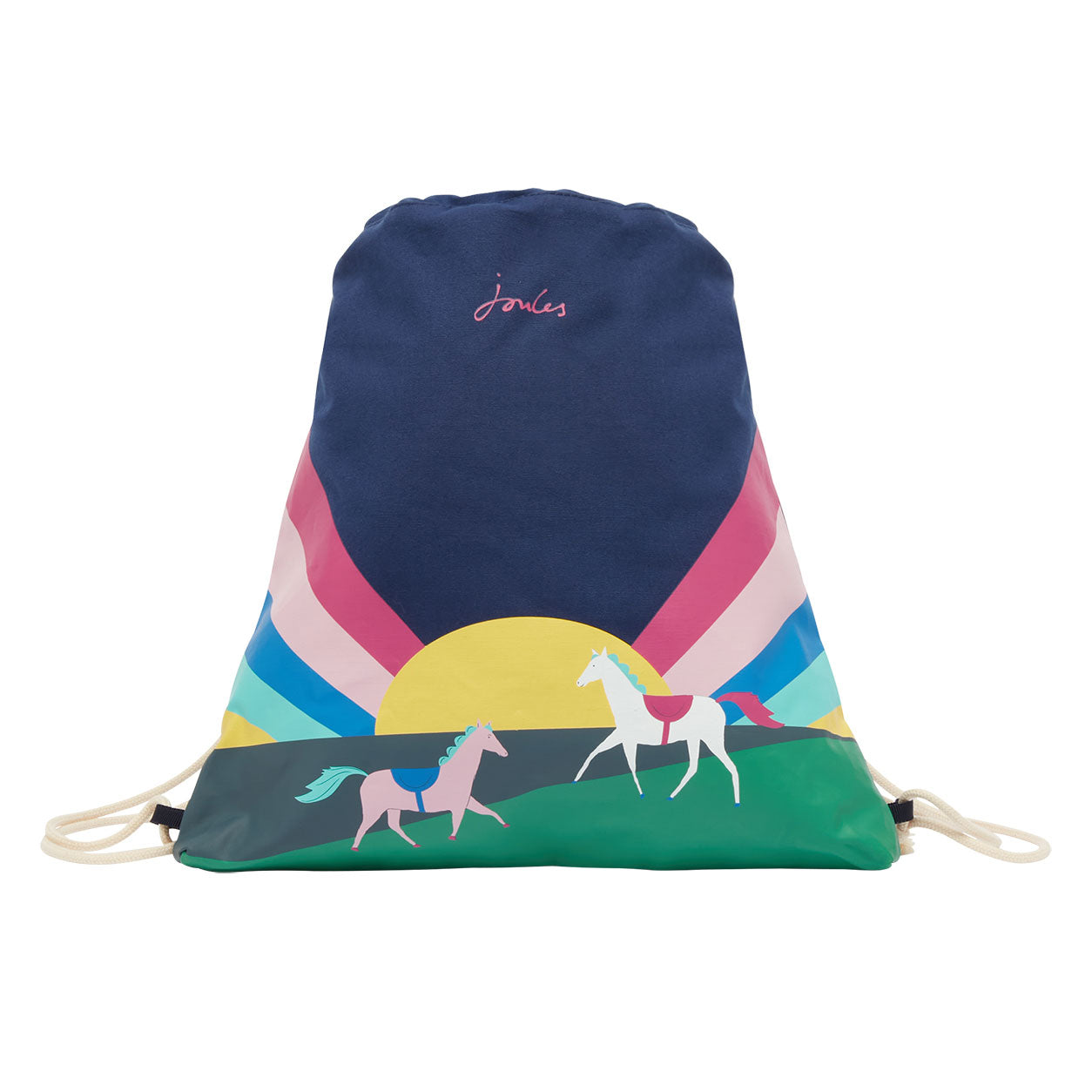 Joules Girls Rainbow Ponies Active Canvas Drawstring Bag