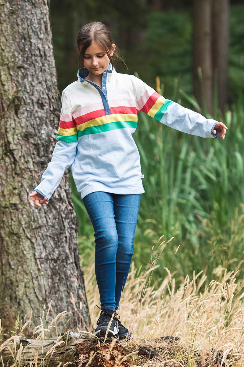 Joules Girl Saunton Stripe Overhead Half Popper Sweatshirt