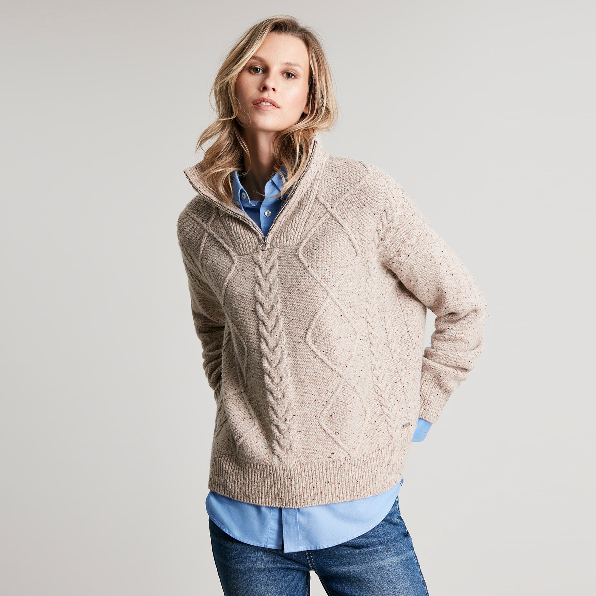 Joules Ladies Esme Cable Knit Quarter Zip Jumper