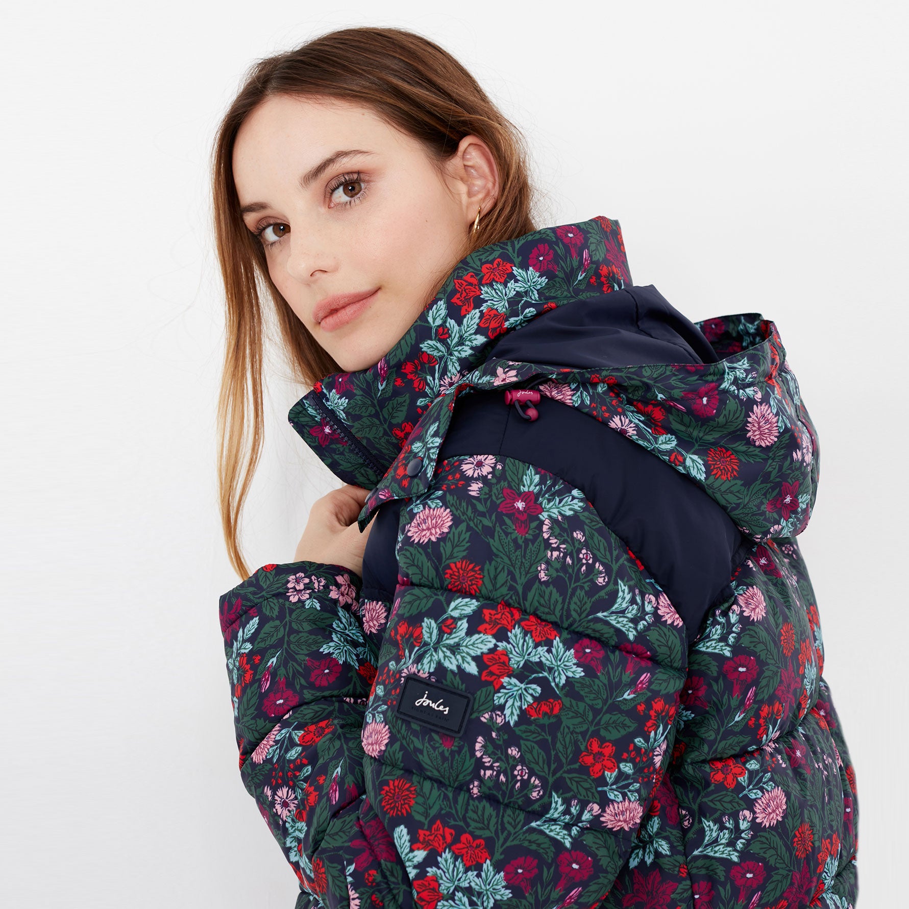Joules Ladies Elberry Floral Print Super Puffer