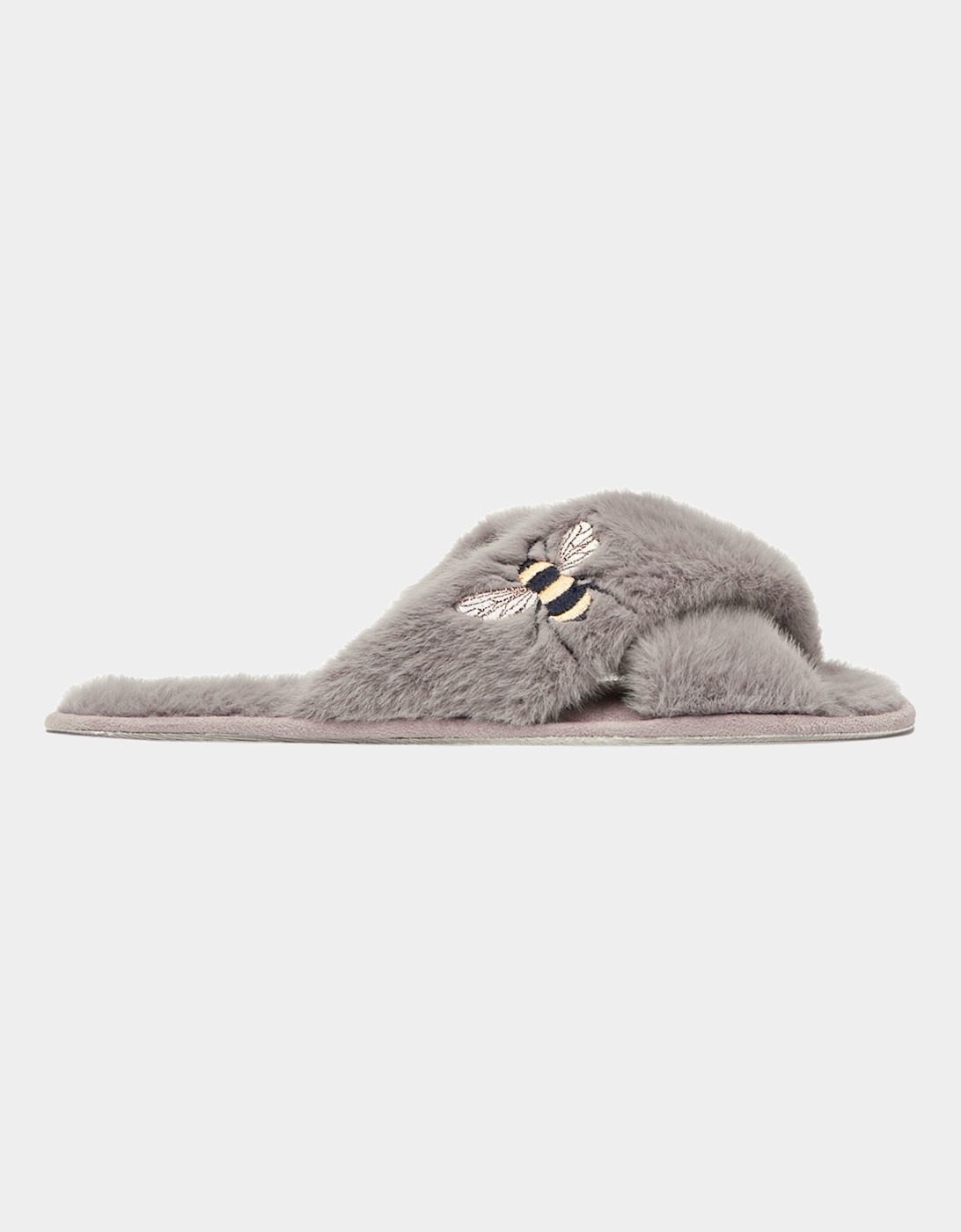 Joules Womens Honey Bee Faux Fur Sliders (Grey)