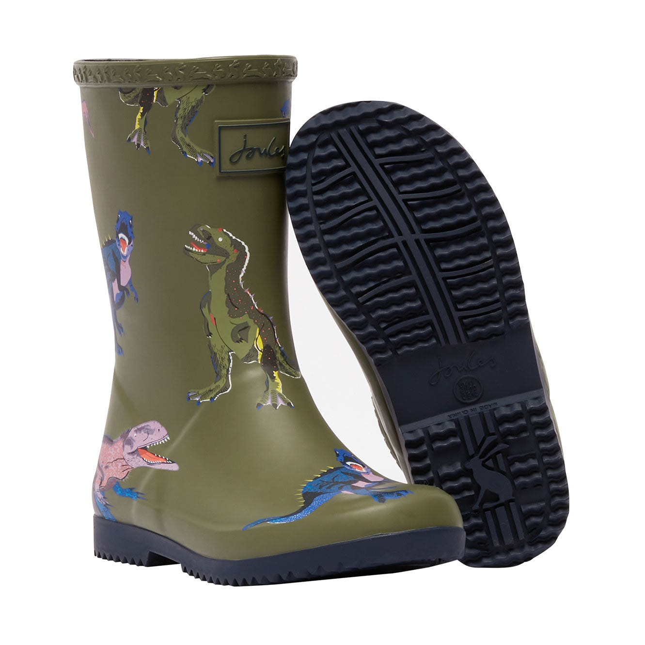 Joules Boy Roll Up Flexible T-Rex Printed Welly