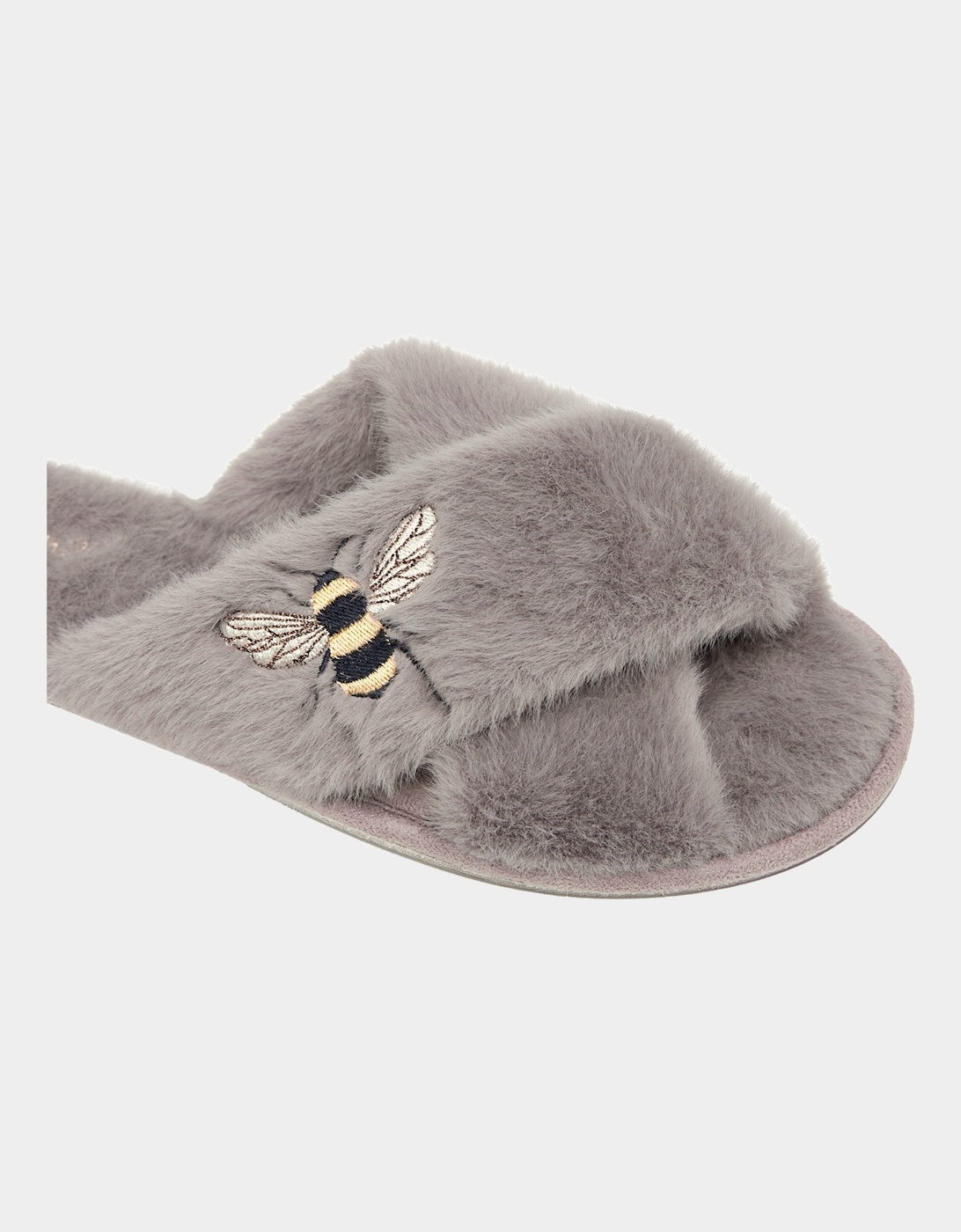 Joules Womens Honey Bee Faux Fur Sliders (Grey)