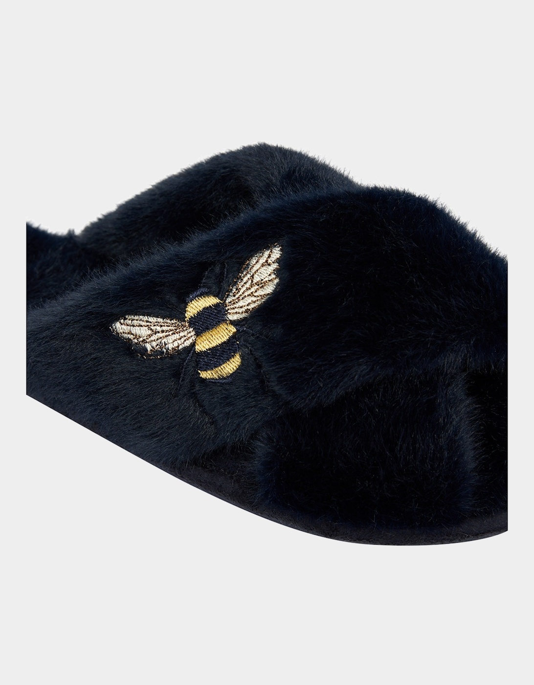 Joules Womens Honey Bee Faux Fur Sliders (Navy)