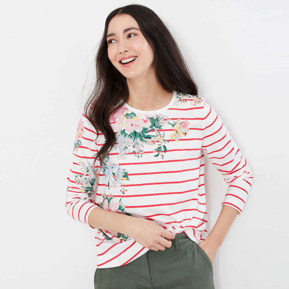 Joules Ladies Lottie Print Long Sleeve Classic CrewNeck Top