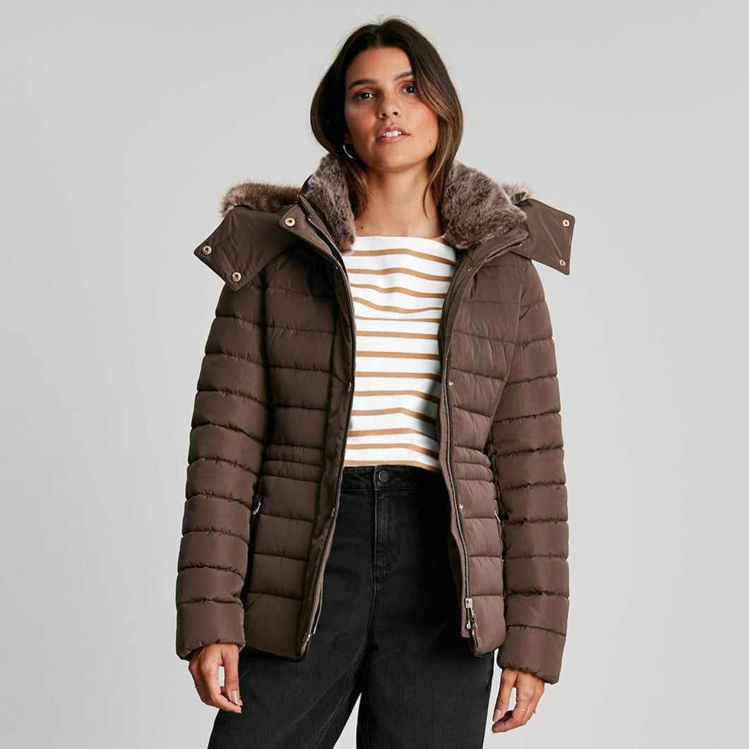 Joules Ladies Gosway Fur Trim Padded Coat