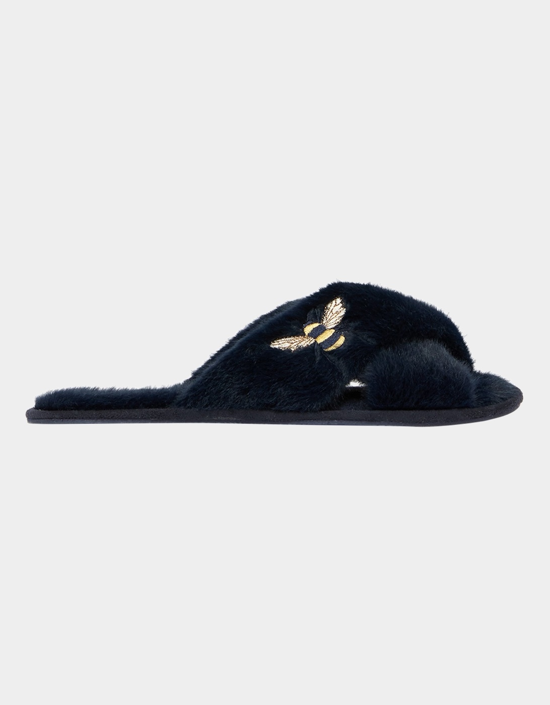 Joules Womens Honey Bee Faux Fur Sliders (Navy)