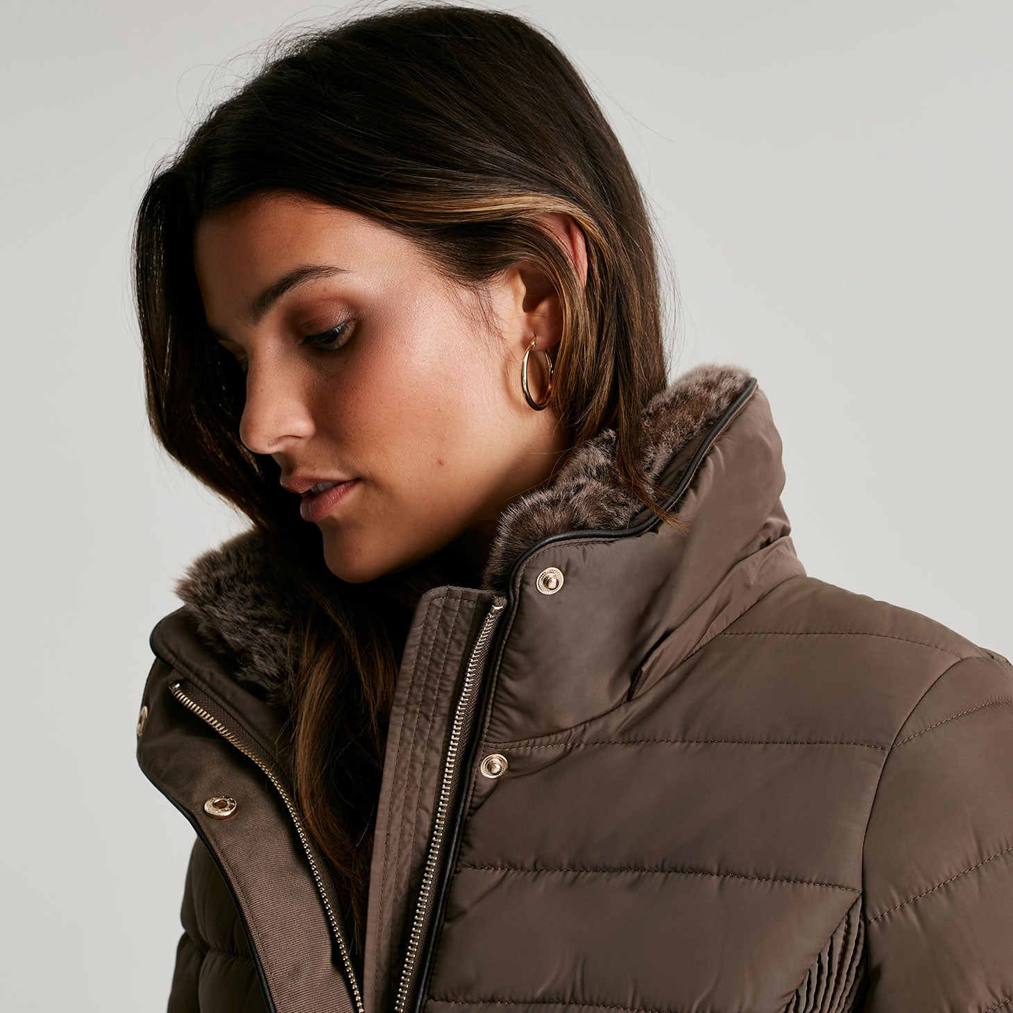 Joules Ladies Gosway Fur Trim Padded Coat