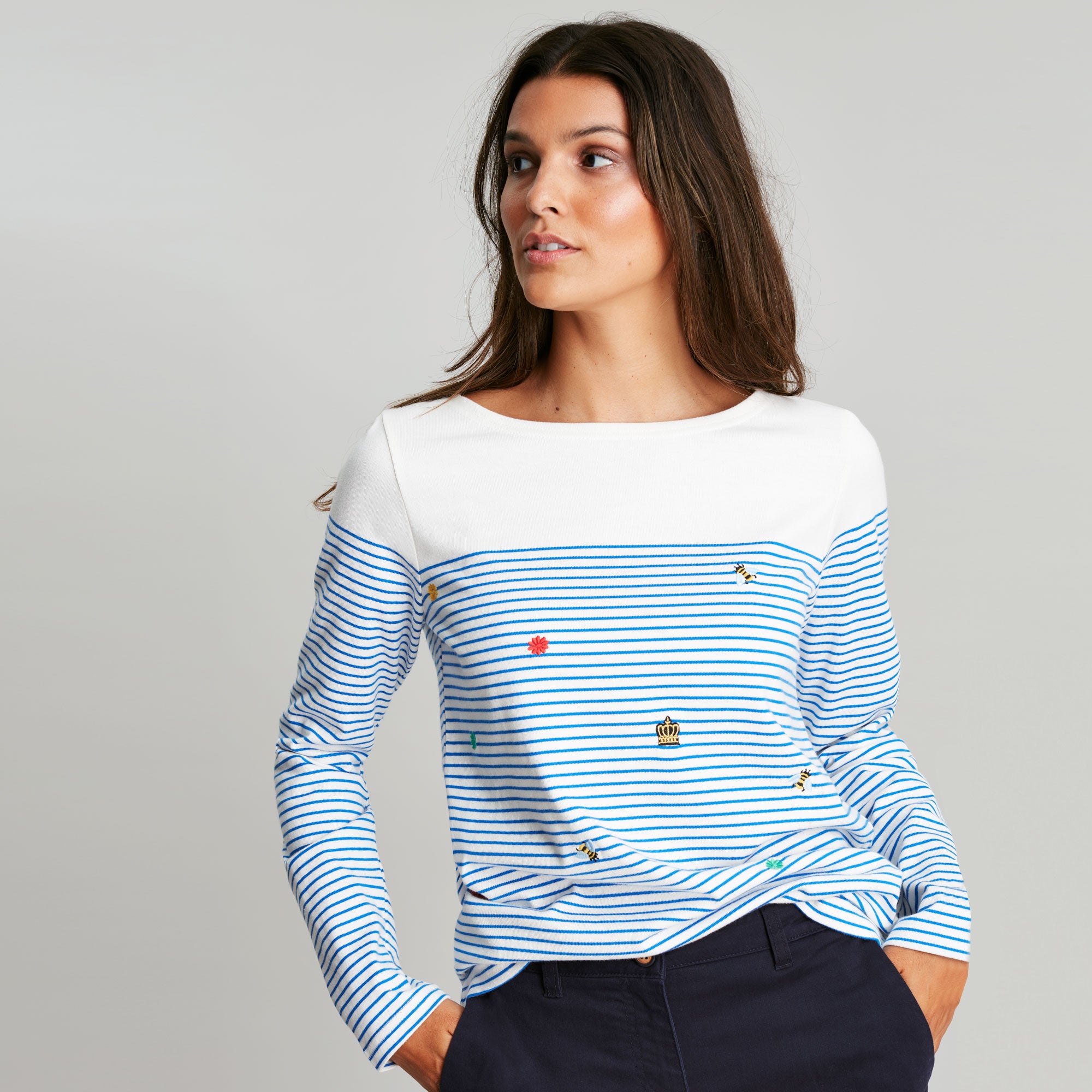 Joules Ladies Harbour Emb Long Sleeve Jersey Top