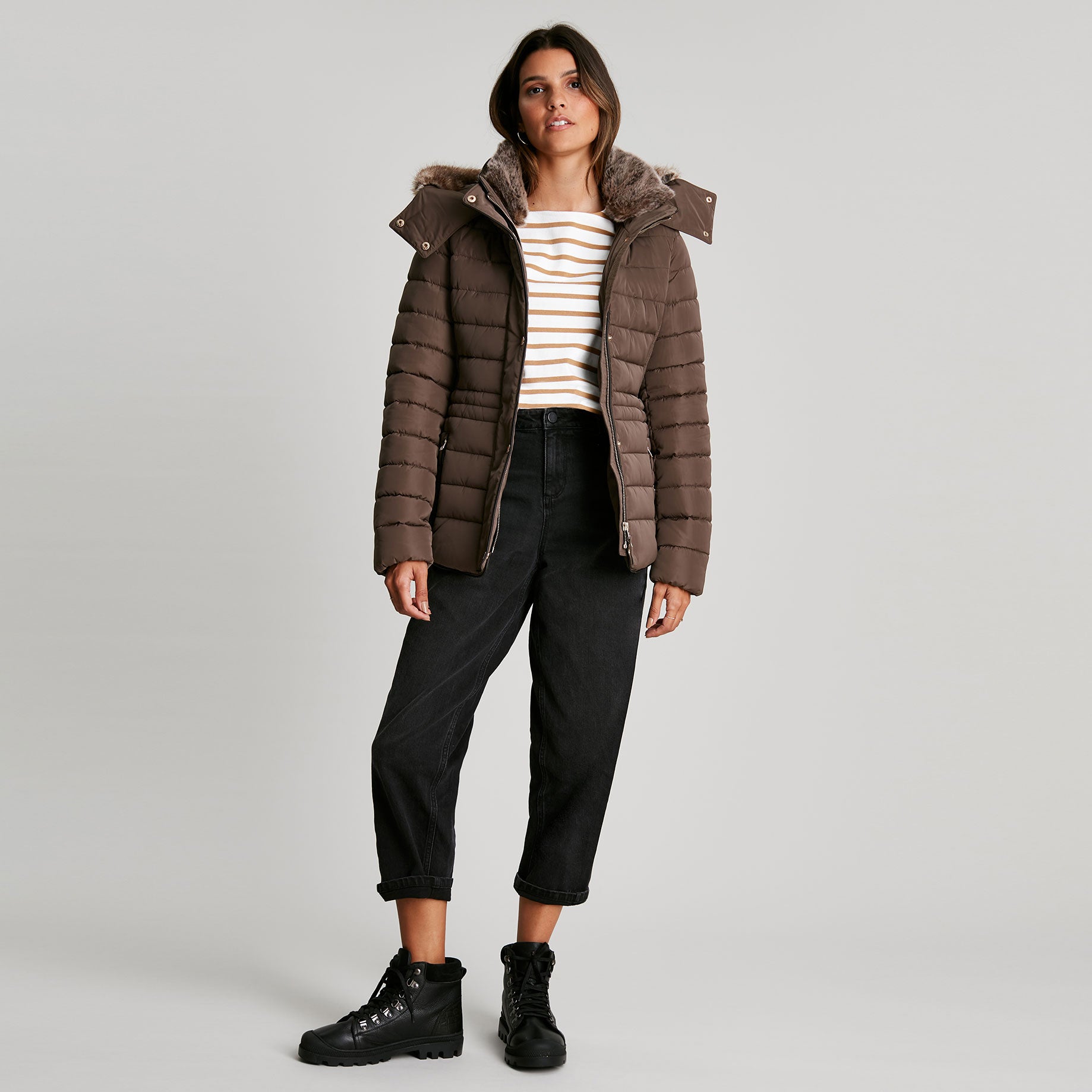 Joules Ladies Gosway Fur Trim Padded Coat