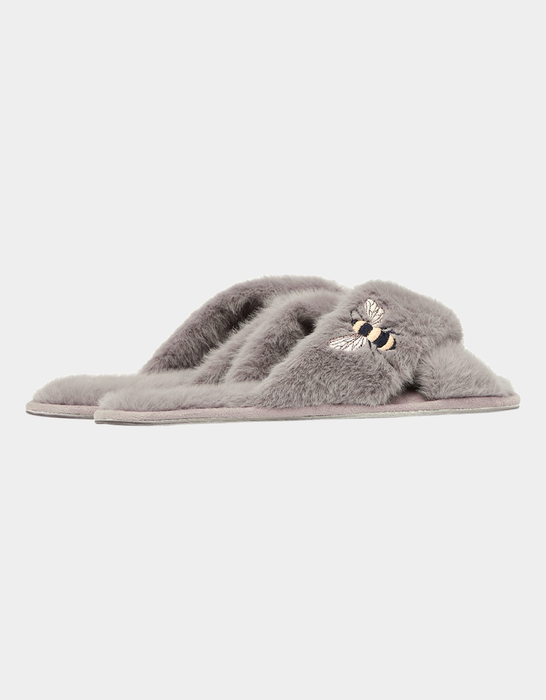 Joules Womens Honey Bee Faux Fur Sliders (Grey)