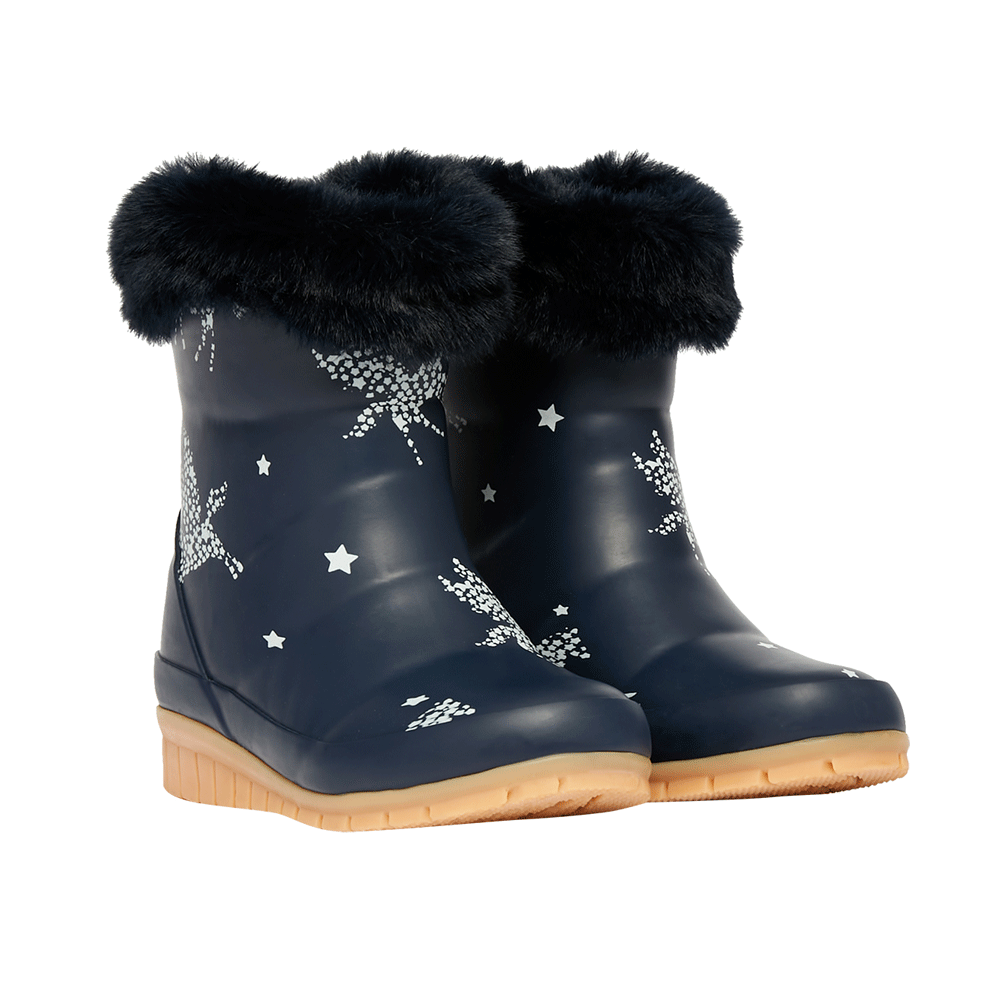 Joules Girls Chilton Faux Fur Topped Welly