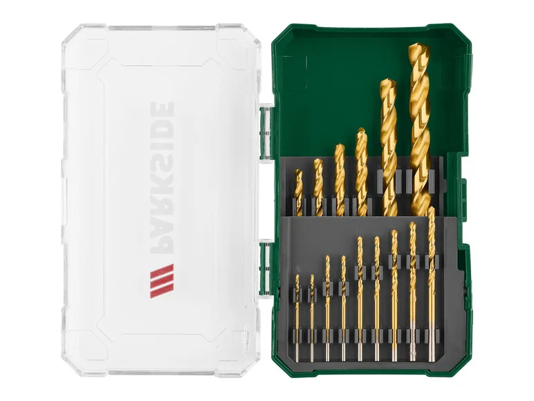 PARKSIDE® Jeu de forets hélicoïdaux HSS ou jeu de forets à pierre ou jeu de forets à bois ou jeu de tournevis à embouts PBB 4 C2 15 pièces ou 37 pièces