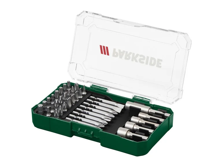 PARKSIDE® Jeu de forets hélicoïdaux HSS ou jeu de forets à pierre ou jeu de forets à bois ou jeu de tournevis à embouts PBB 4 C2 15 pièces ou 37 pièces