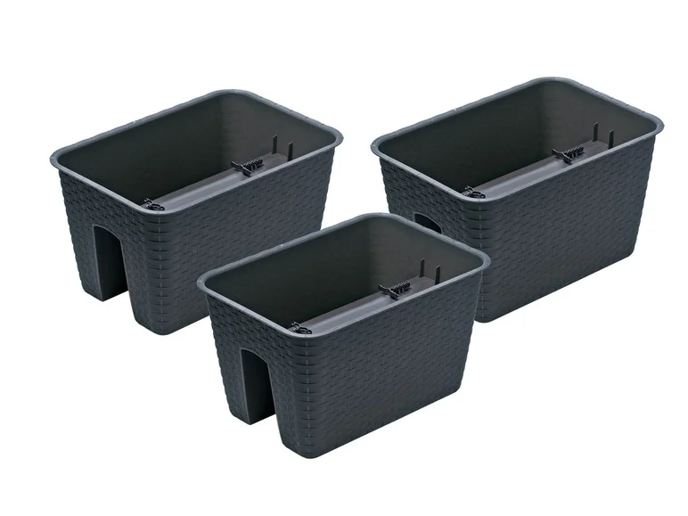 PROSPERPLAST, Jardinière de balcon « Ratolla Railing » aspect rotin, lot de 3