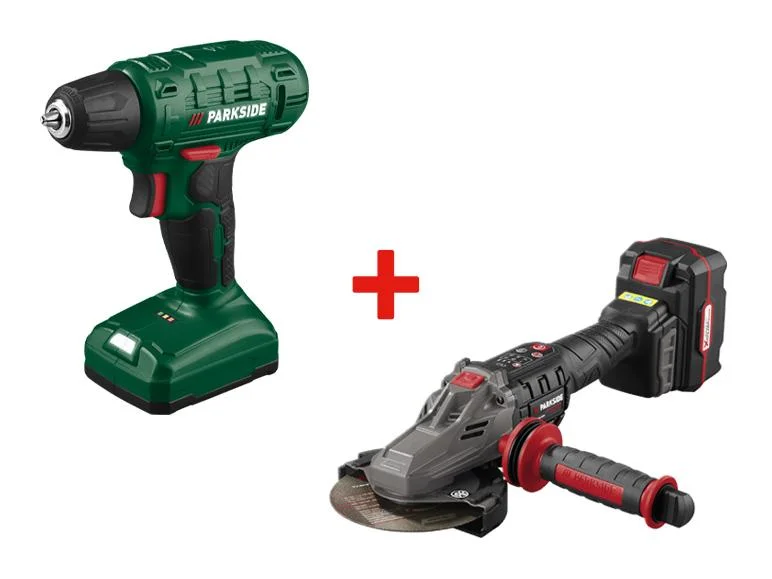 PARKSIDE® PERFORMANCE Cordless Flat-Head Angle Grinder + Cordless Screwdriver, 12V
