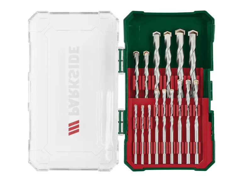 PARKSIDE® Jeu de forets hélicoïdaux HSS ou jeu de forets à pierre ou jeu de forets à bois ou jeu de tournevis à embouts PBB 4 C2 15 pièces ou 37 pièces