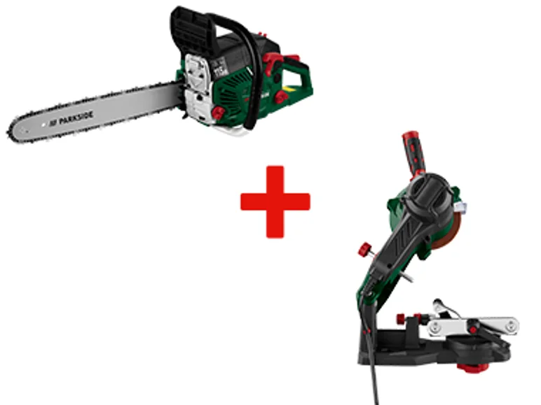 Petrol Chainsaw + Chain Sharpener