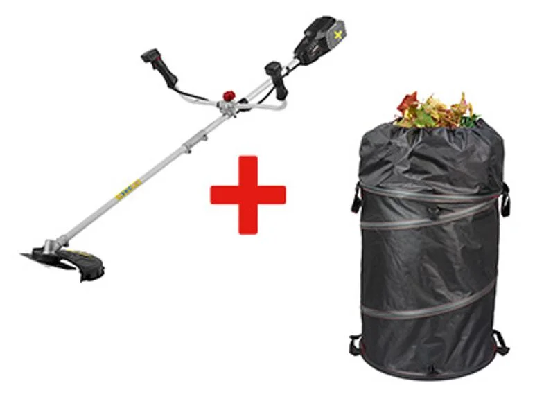 2-in-1 cordless brushcutter + Pop-up garden plant bag