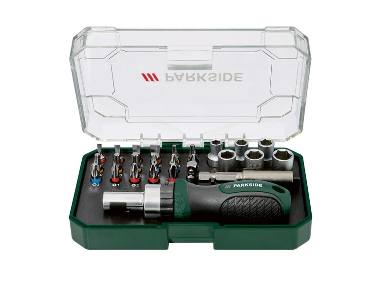 PARKSIDE® Set de clé à cliquet, embouts et douilles ou set d'embouts ou set d'embouts de tournevis à cliquet et de douilles