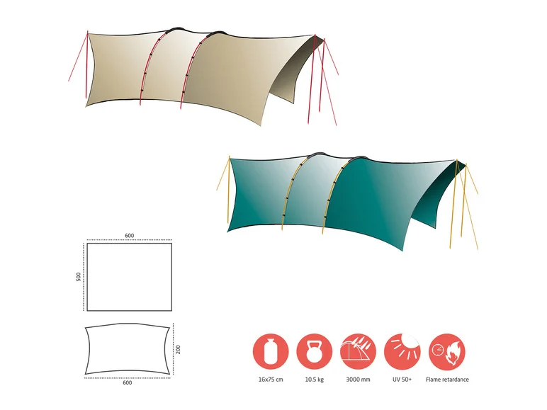 Auvent « Tahuta Shelter 5 », 600 x 500 cm