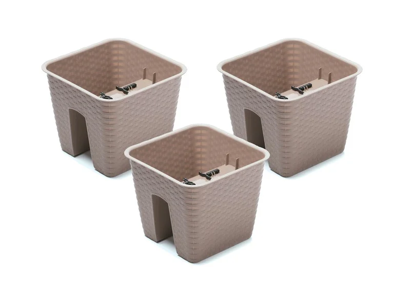 PROSPERPLAST, Jardinière de balcon « Ratolla Railing » aspect rotin, lot de 3