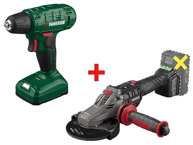 Cordless angle grinder with flat head + Cordless screwdriver