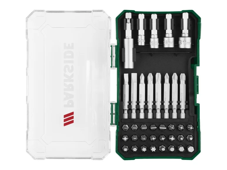 PARKSIDE® Jeu de forets hélicoïdaux HSS ou jeu de forets à pierre ou jeu de forets à bois ou jeu de tournevis à embouts PBB 4 C2 15 pièces ou 37 pièces