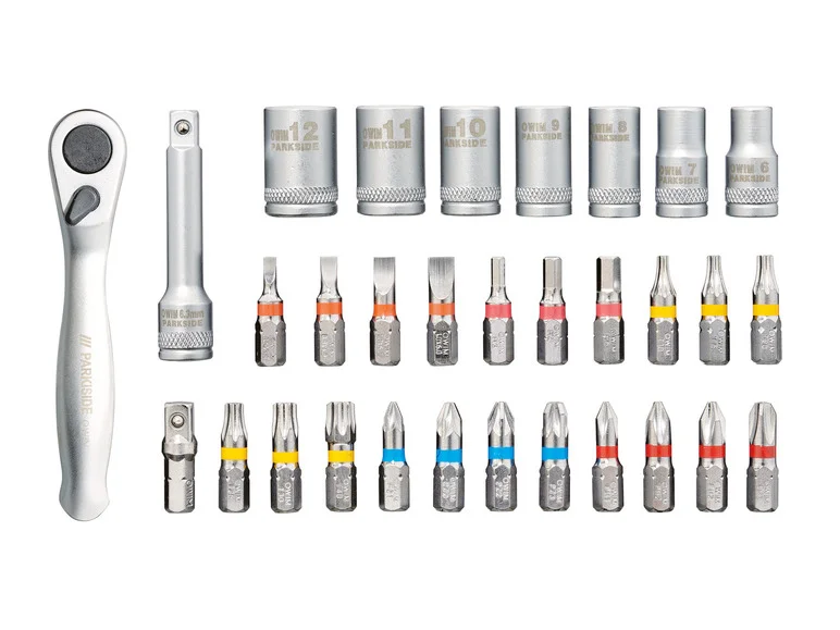 PARKSIDE® Set de clé à cliquet, embouts et douilles ou set d'embouts ou set d'embouts de tournevis à cliquet et de douilles