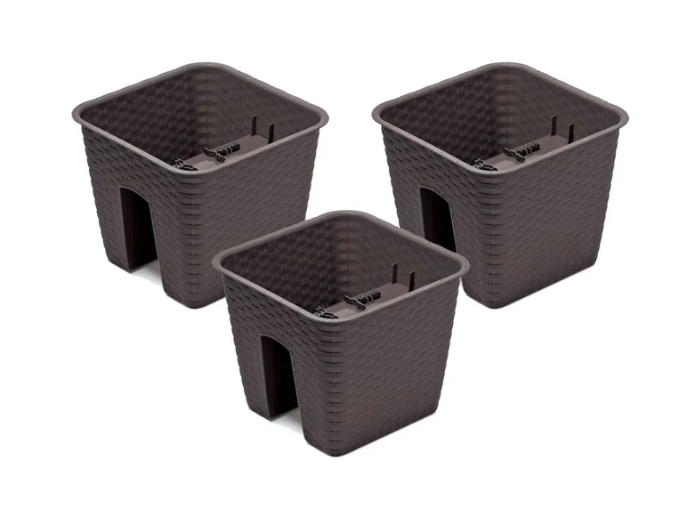 PROSPERPLAST, Jardinière de balcon « Ratolla Railing » aspect rotin, lot de 3