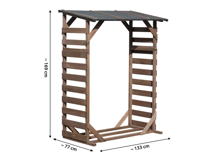 Abri bûches Ligno avec toit en bitume, 133 x 77 x 169 cm
