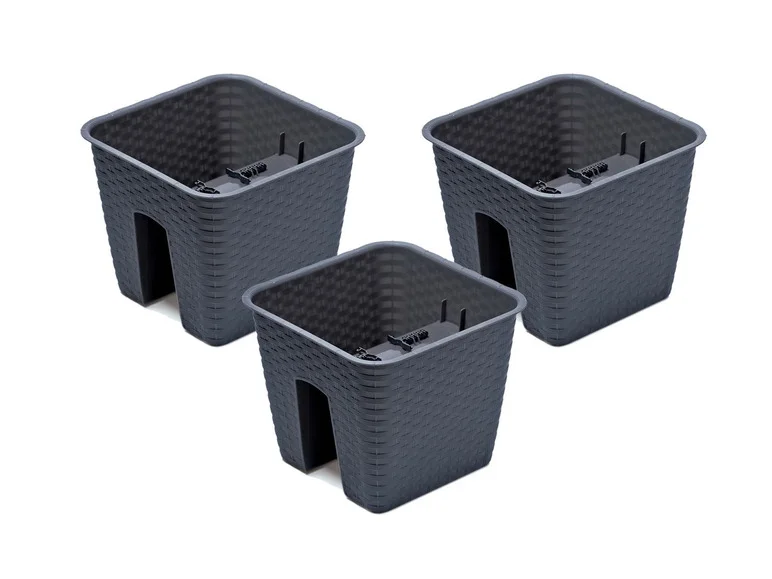 PROSPERPLAST, Jardinière de balcon « Ratolla Railing » aspect rotin, lot de 3