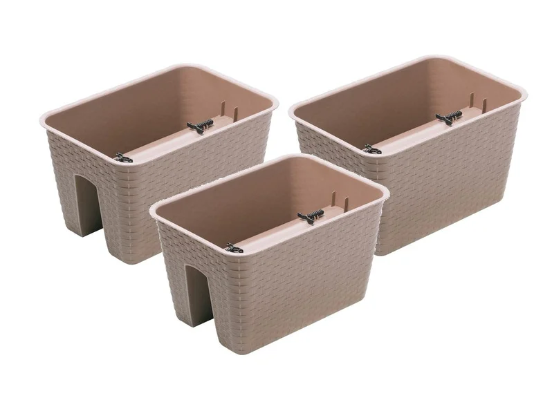 PROSPERPLAST, Jardinière de balcon « Ratolla Railing » aspect rotin, lot de 3