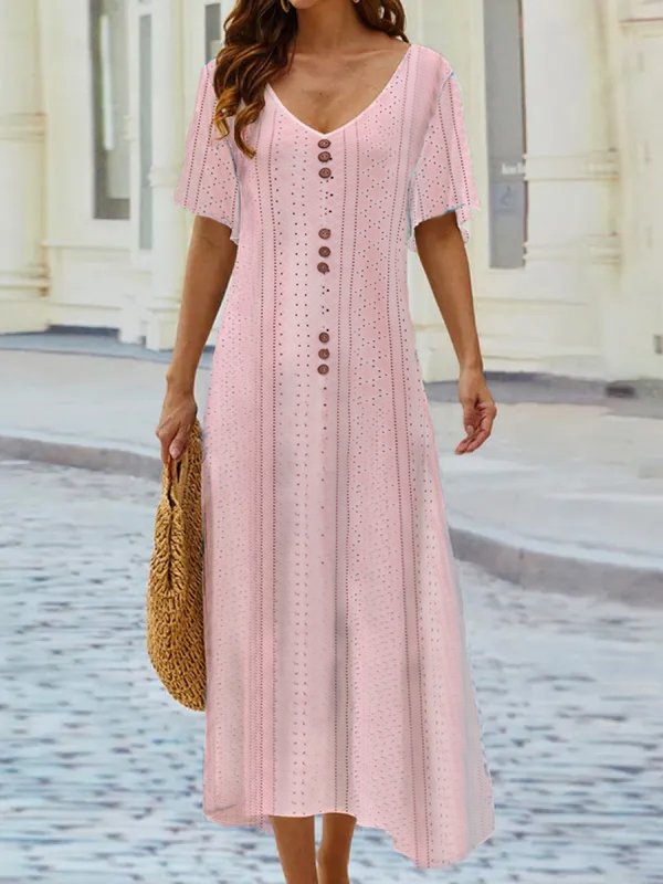 Casual Plain V Neck Loose Dress
