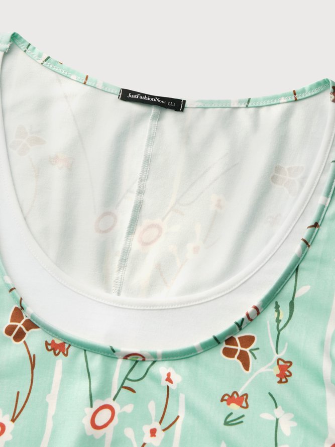 Round Neck floral Casual Midi Dress