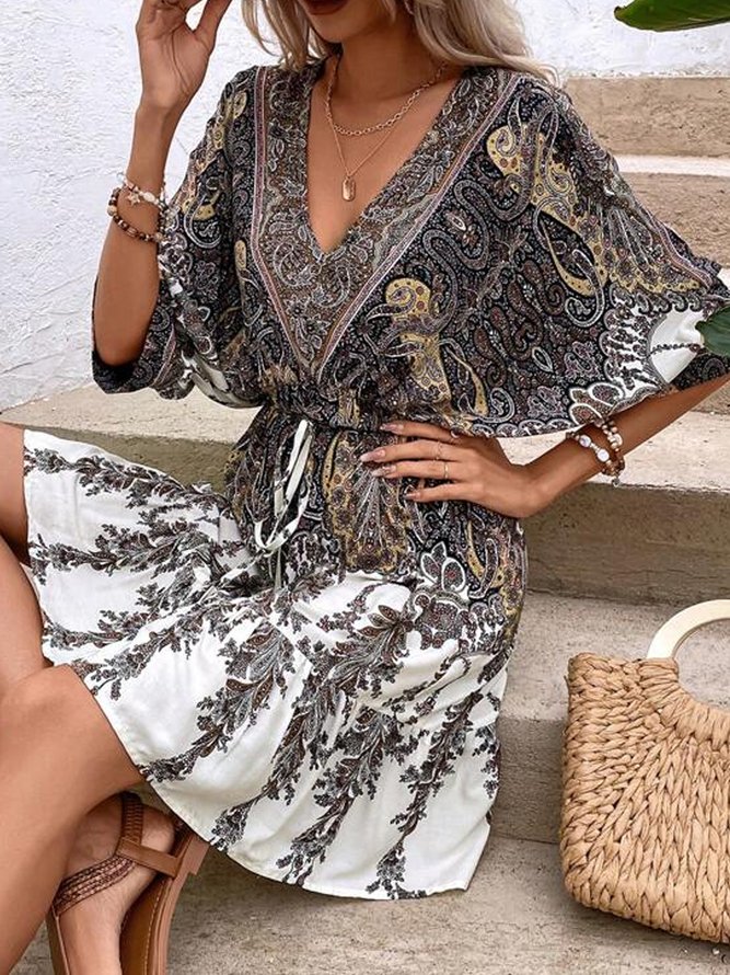 Loose Vacation Ethnic V Neck Dress