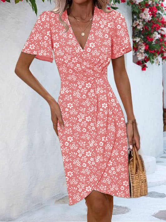 Boho Regular Fit V Neck Ditsy Floral Dress